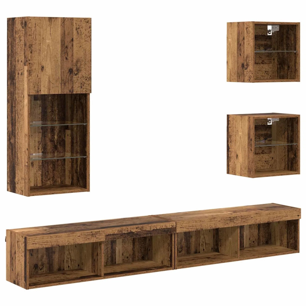 Unità a muro per TV con LED 5 pcs Legno vecchio