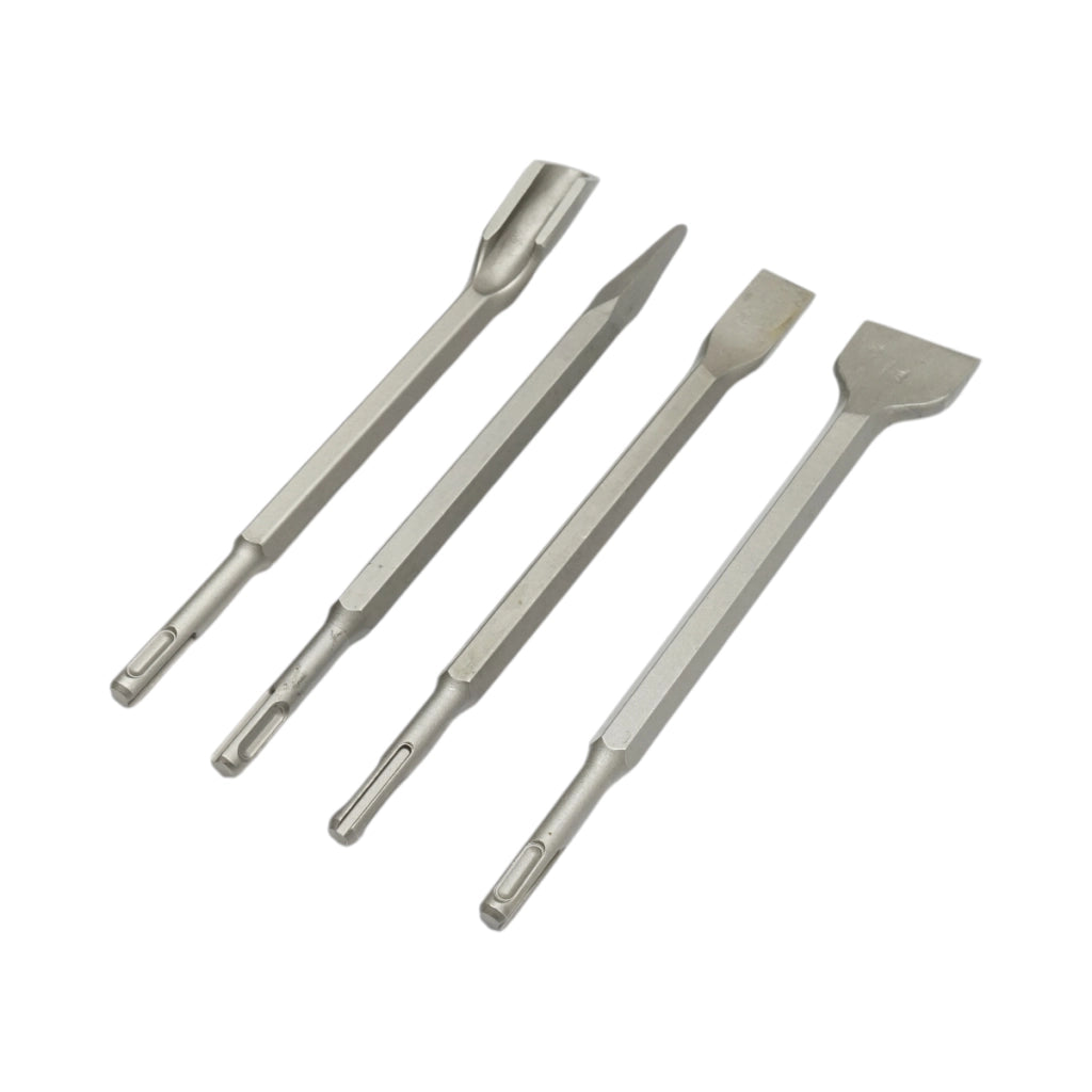 Set di 4 scalpelli per calcestruzzo SDS Plus 14x250mm, piatti, affilati e scanalati Breckner Germany