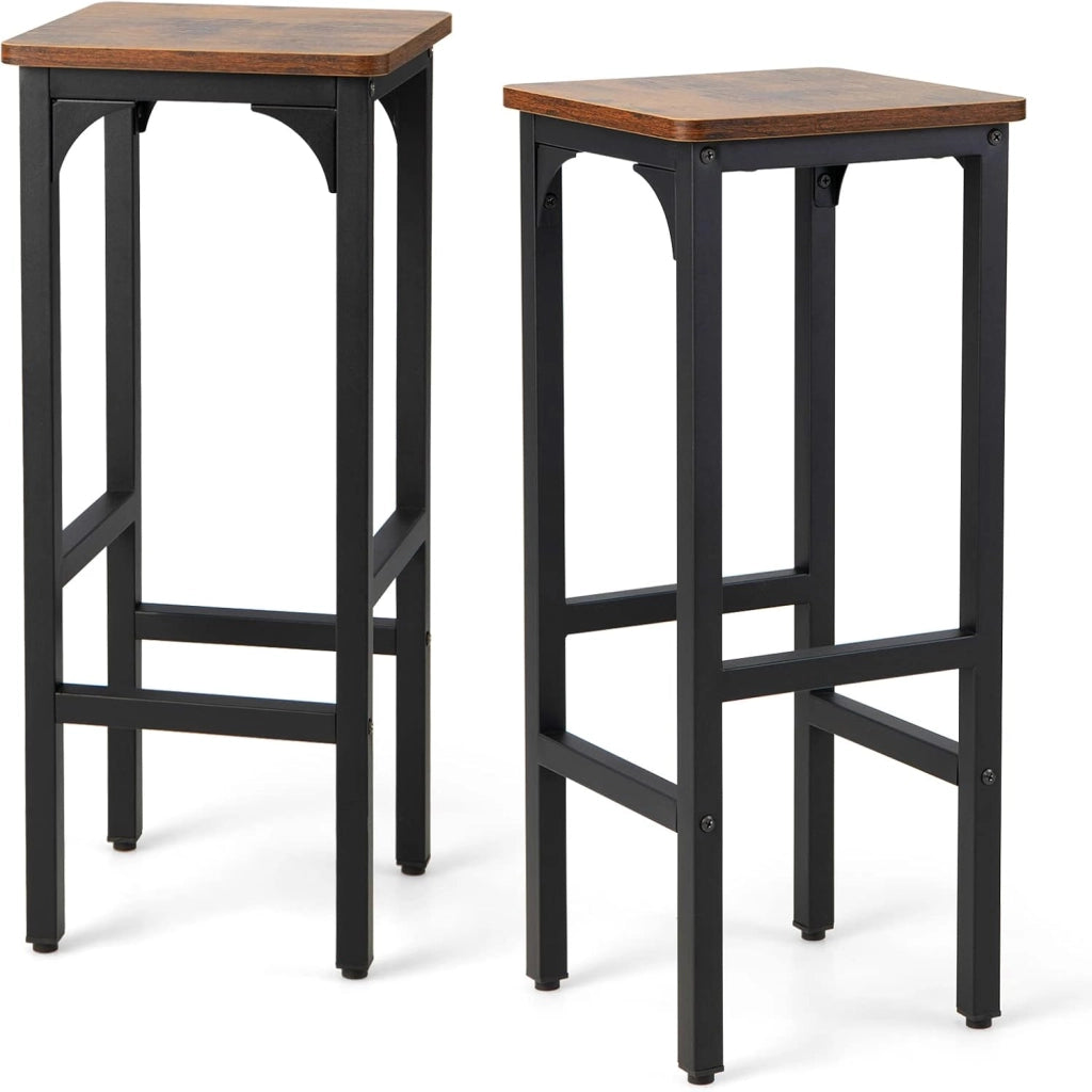 Set di 2 Sgabelli da Bar, Sgabello Cucina con Poggiapiedi, H71,5 cm, Gambe Regolabili, Struttura d'Acciaio, per Pub e Ristoranti, Marrone Rustico