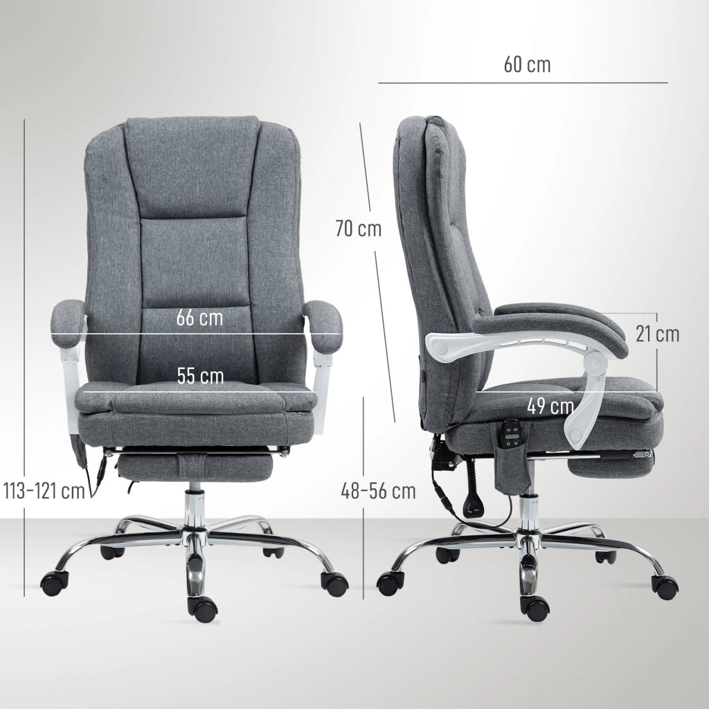 Sedia da Ufficio Massaggiante e Riscaldata Reclinabile ¨C Minimal ¨C Tessuto Effetto Lino Grigio con Poggiapiedi