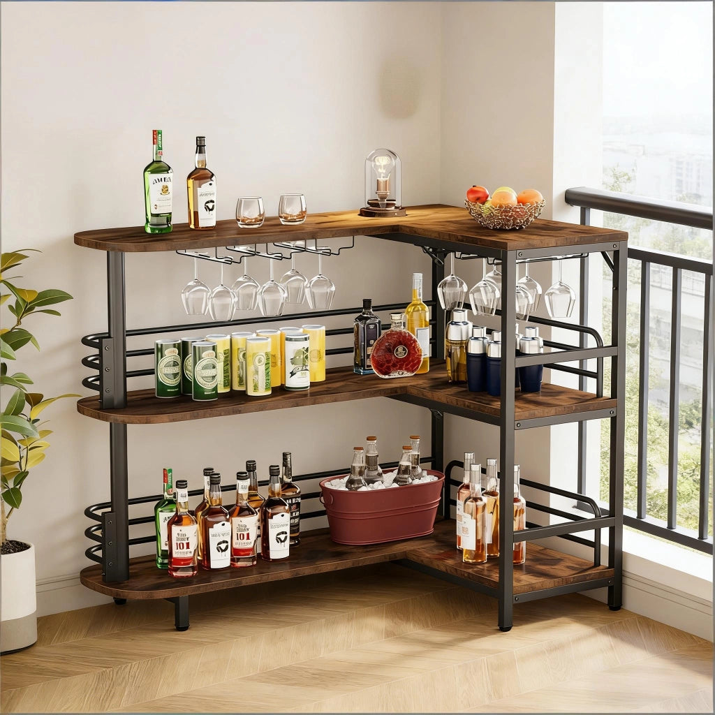 TAVOLO BAR L 120x90 cm Acciaio e Legno Nero e Marrone Rustico