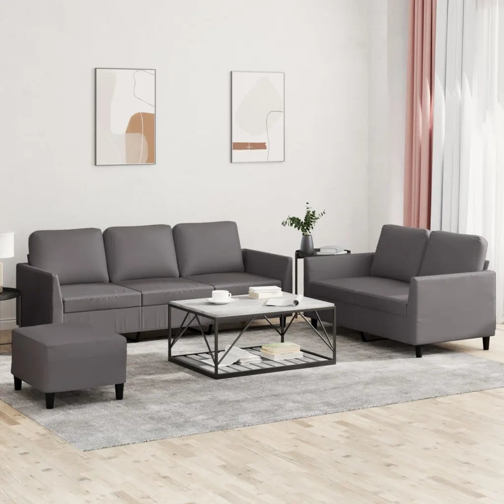 Set di Divani 3 pz con Cuscini Grigio in Similpelle 3201767