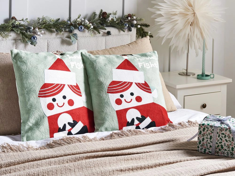 Set di 2 cuscini sparsi in tessuto di cotone rosso e verde con motivo natalizio 45 x 45 cm Accessori per la decorazione