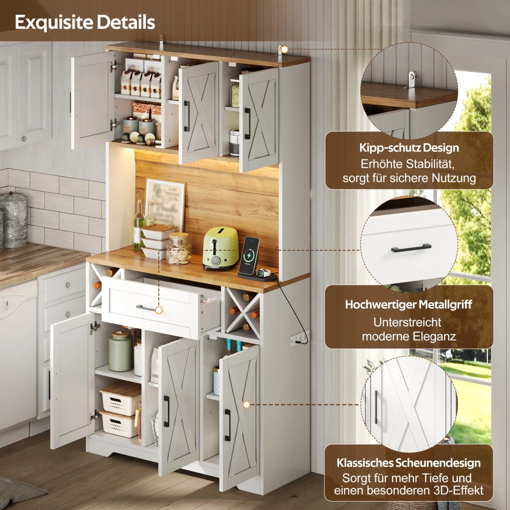 ARMADIO CUCINA alto 105x40x180 cm MDF Natural+White con LED RGB