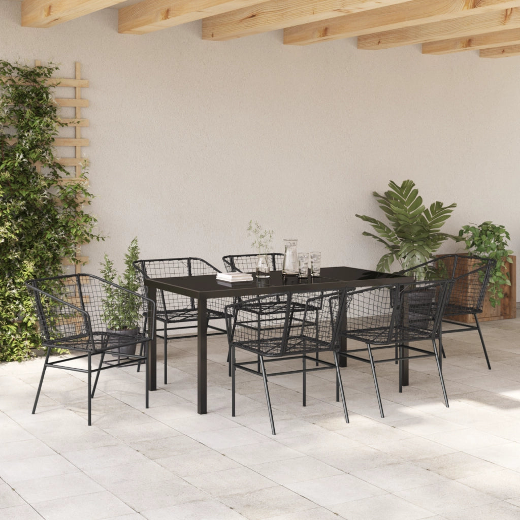 Set da Pranzo da Giardino in 7 Pezzi in Rattan Nero