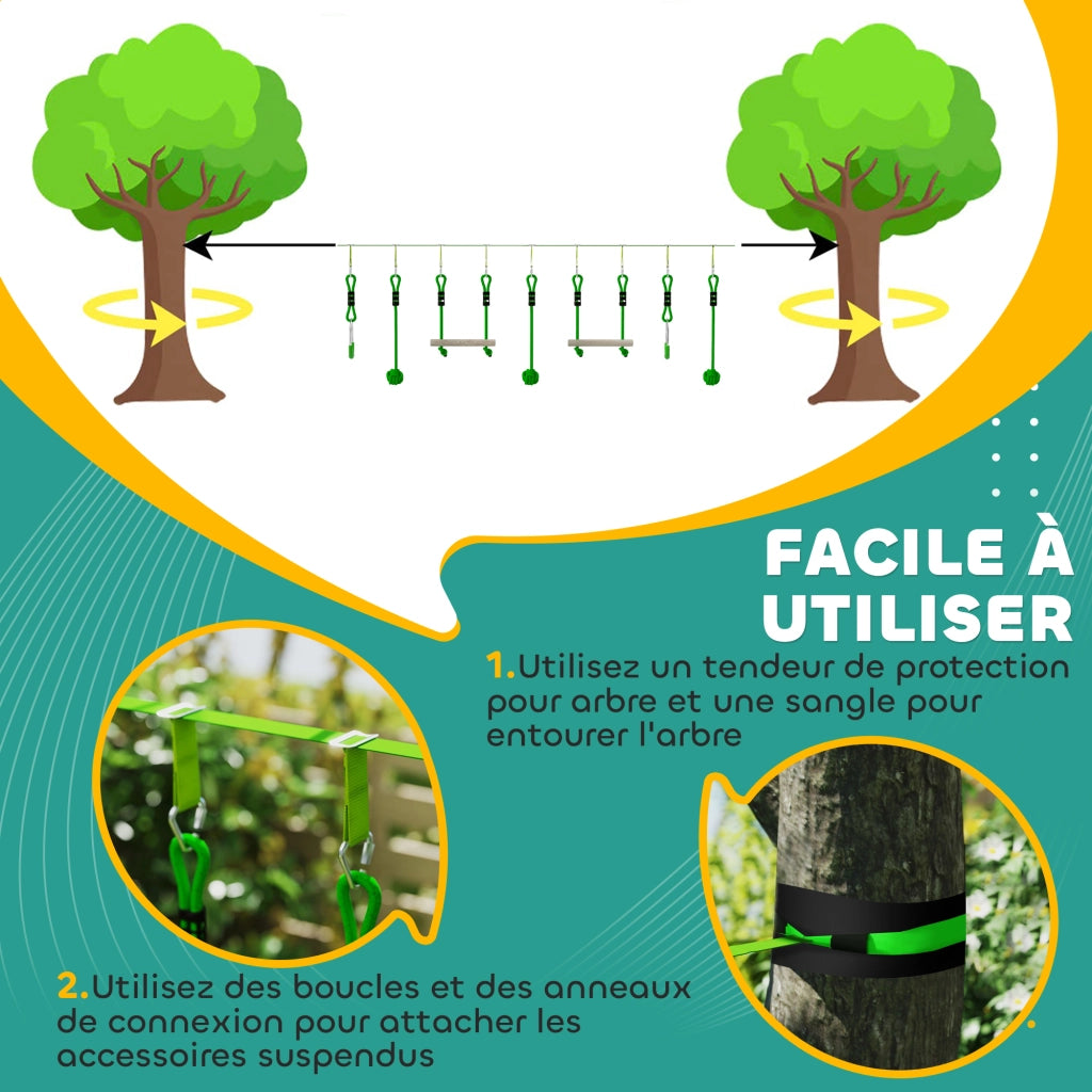 Percorso ostacoli Ninja bambini 10m ¨C Xylo ¨C set 7 pezzi carrucola tirolese verde 50kg