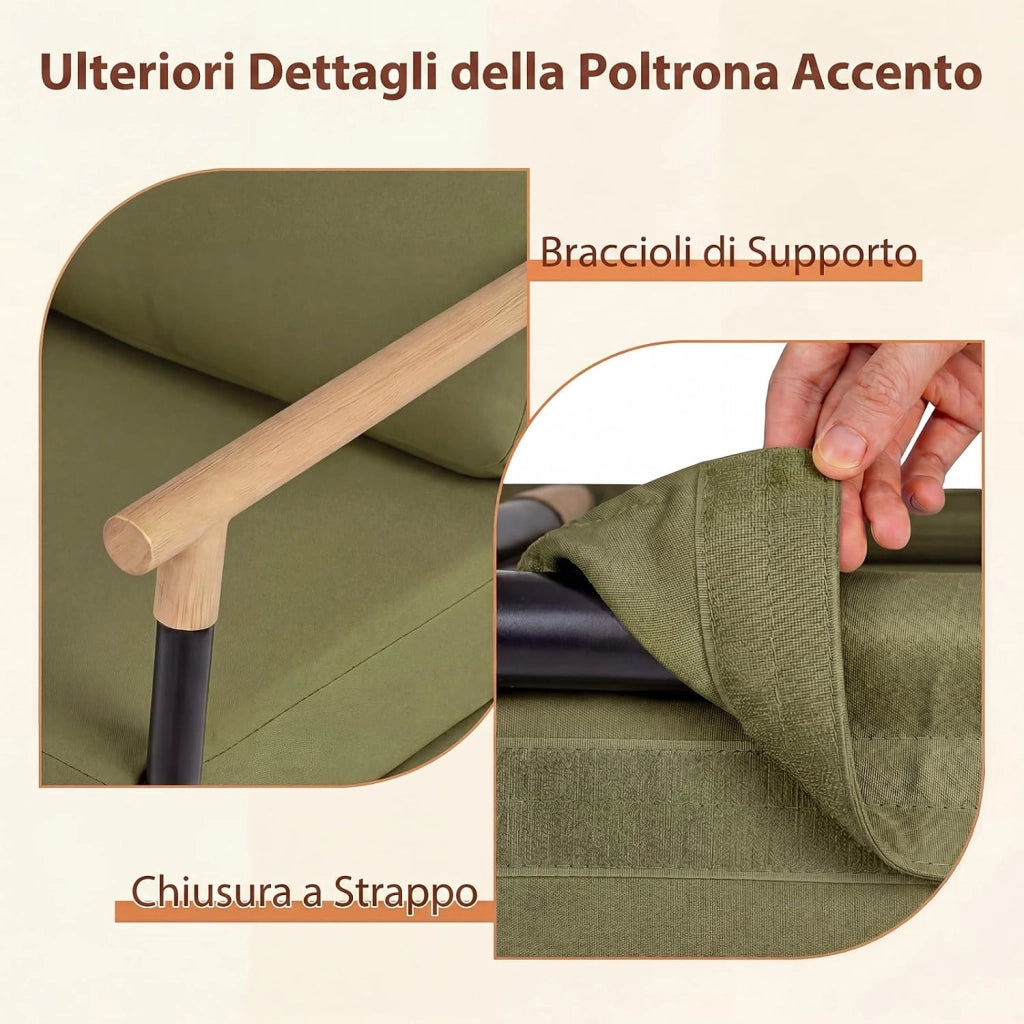 Poltrona Salotto Imbottita, Sedia da Lettura, Relax, Poltroncina con Braccioli, Schienale e Cuscini, per Soggiorno, Camera da Letto, Sala Attesa, Moderno e Comodo, 67 X 73 X 88 CM (Verde)