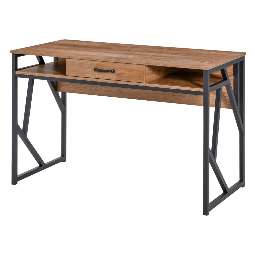 Scrivania Moderna in Metallo e MDF con Cassetto ¨C zephmum ¨C Nero Marrone 120x60x76cm