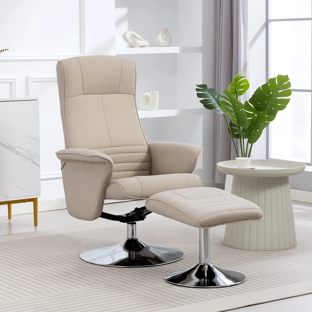 Poltrona relax reclinabile 135¡ã girevole 360¡ã con poggiapiedi ¨C Xylo ¨C tessuto beige