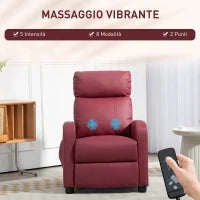 Poltrona Relax Massaggiante con Telecomando e 8 Programmi, Reclinazione e Poggiapiedi, Rosso