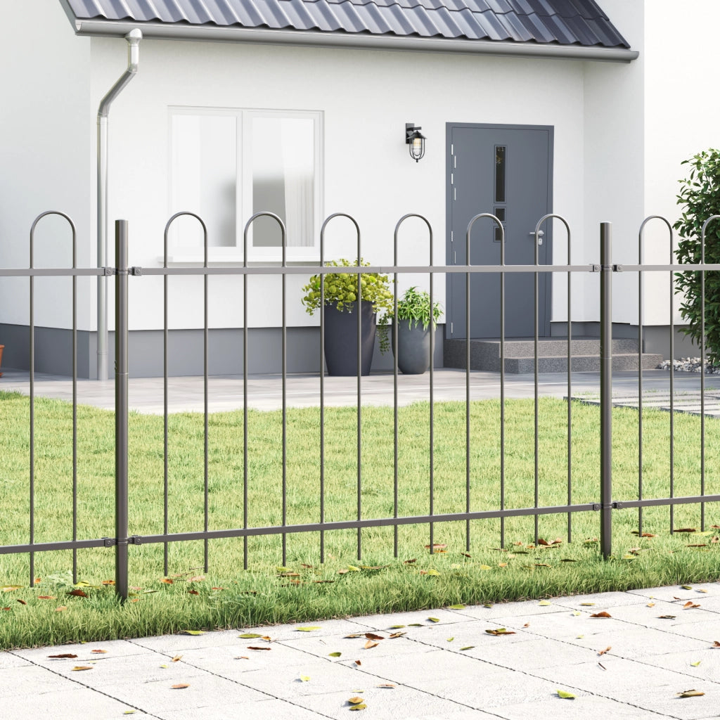 Recinzione da Giardino  con Parte Superiore a Ghianda Grigia 1,7x1,2 m in Acciaio