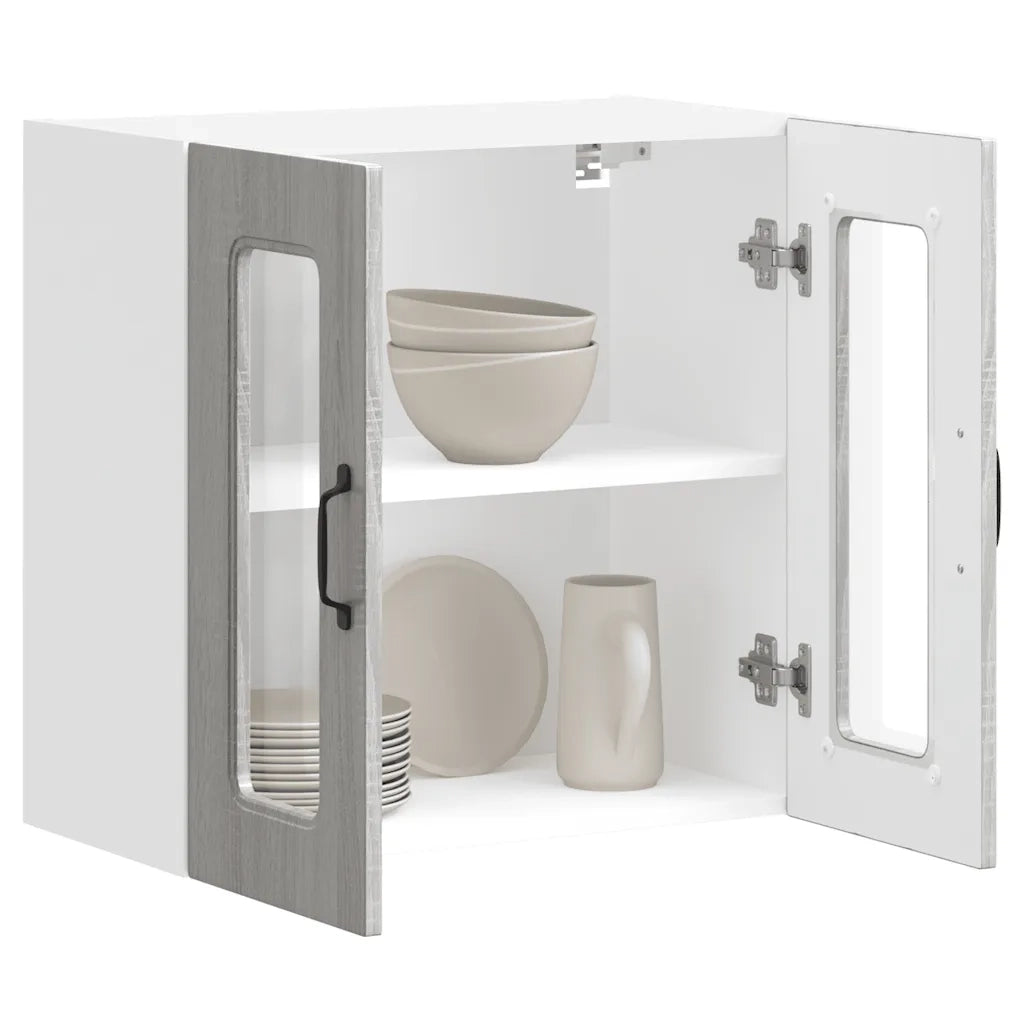 Pensile da Cucina con Porta in Vetro Kalmar Grigio Sonoma 853673