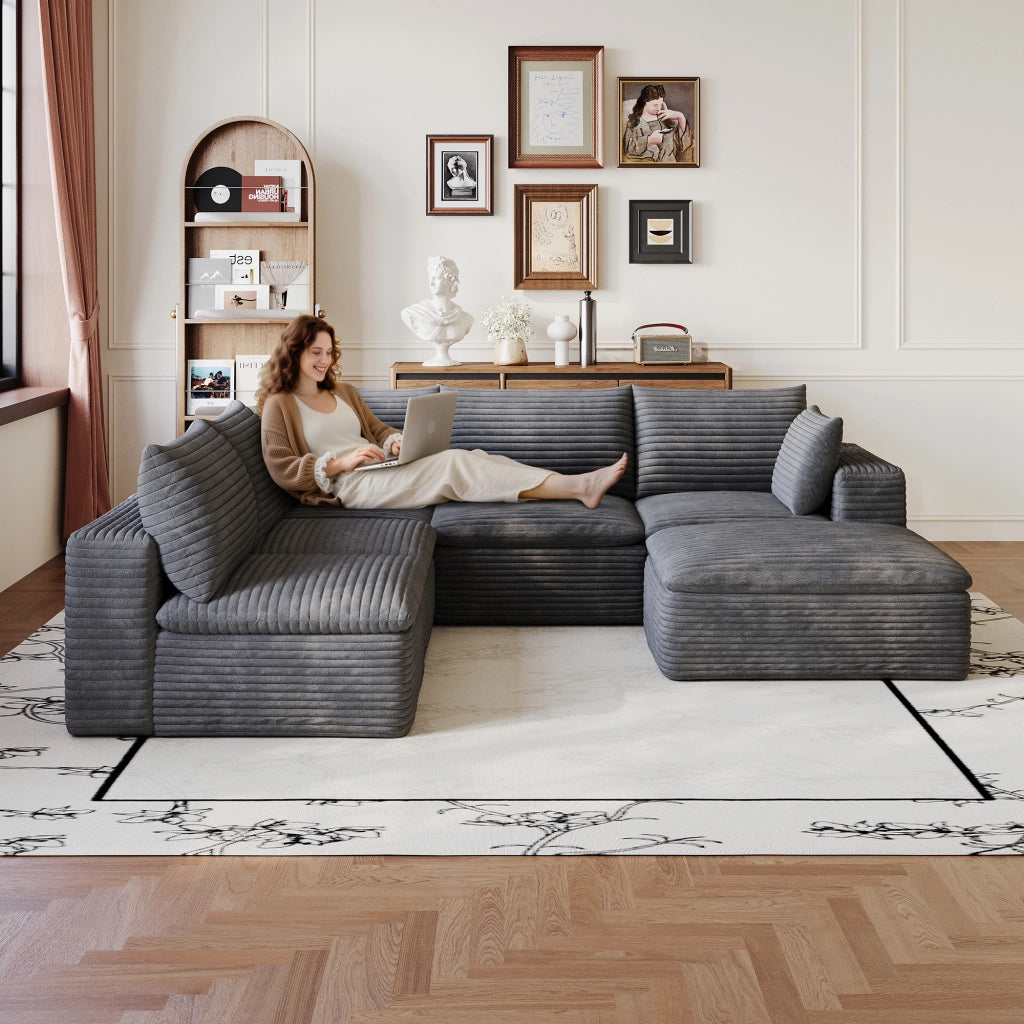 Divano Cloud 3 Posti in Velluto a Coste ¨C MINIMAL ¨C Grigio Scuro, Imbottito, Sfoderabile