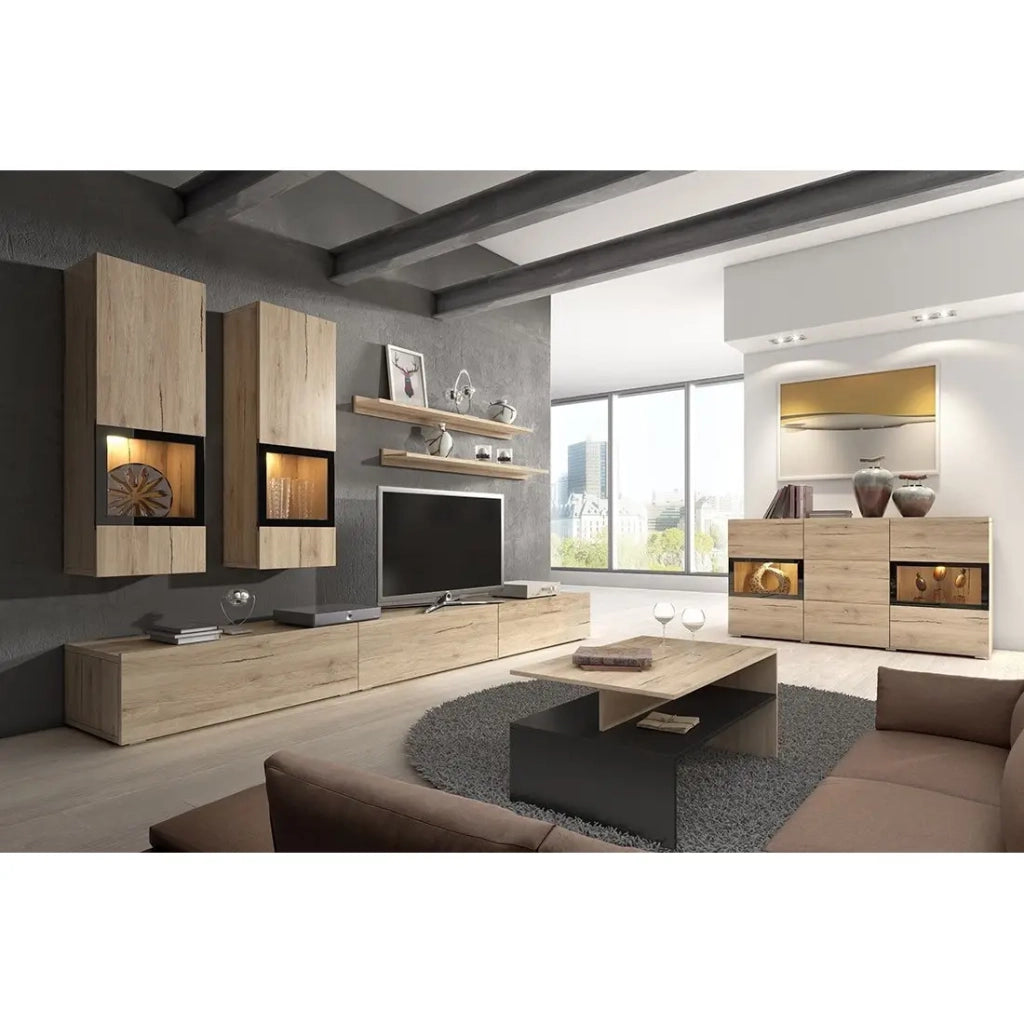 Set completo salotto RAMOS – Rovere – 7 mobili con LED multicolore integrato