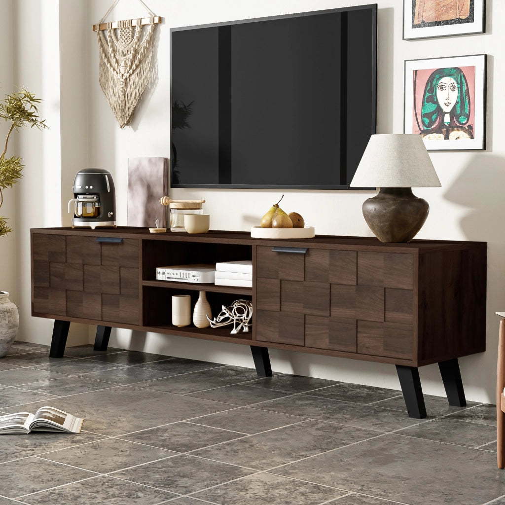 Mobile TV con 2 Ante e 2 Ripiani Aperti ¨C MINIMAL ¨C Legno Scuro 160.5x35.5x45 cm