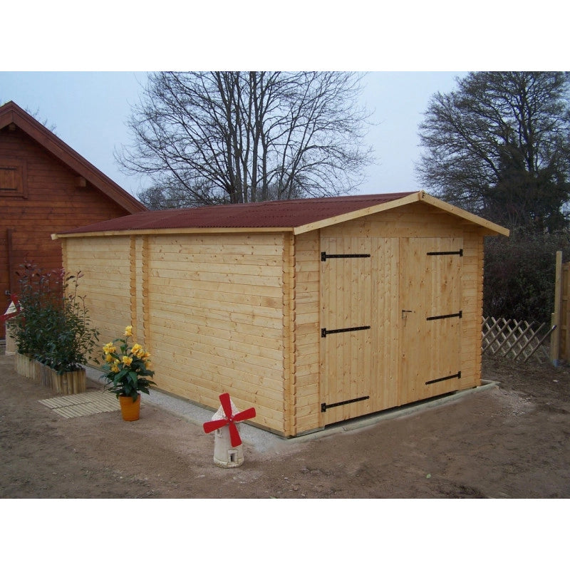 Garage in legno 350x540 cm – Pareti 28 mm – Tetto ondulato – Porta doppia – Dorna – DO3554N Foresta