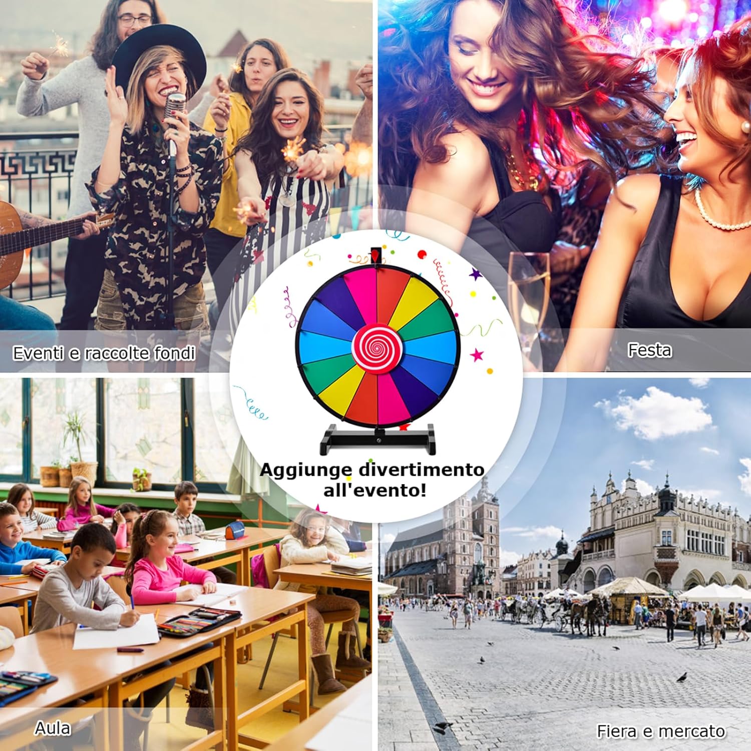 18/24 Pollici Gioco Ruota della Fortuna da Terra&Tavolo, Wheel of Fortune con Marcatore e Cancellatore, 14 Slots, per Carnevale e Feste (18 Pollici)