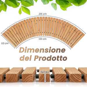 Sentiero da Giardino in Legno, Passerella Curvo da Esterno con Superficie Antiscivolo e Fili Metallici, Design Arrotolabile, per Patio Cortile e Spiaggia, Naturale (216 x 53 cm)