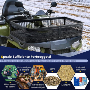 Cestino Portaoggetti Anteriore per ATV, Cestino Portapacchi Anteriore Resistente con Telaio in Metallo a Maglie, Cestino Portaoggetti per Accessori per ATV/UTV, 92 x 44 x 16,5 cm