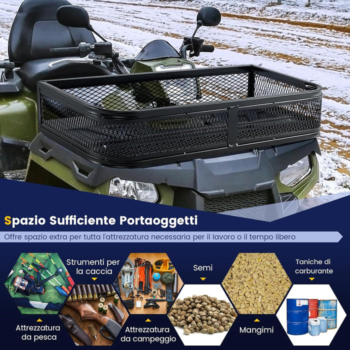 Cestino Portaoggetti Anteriore per ATV, Cestino Portapacchi Anteriore Resistente con Telaio in Metallo a Maglie, Cestino Portaoggetti per Accessori per ATV/UTV, 92 x 44 x 16,5 cm