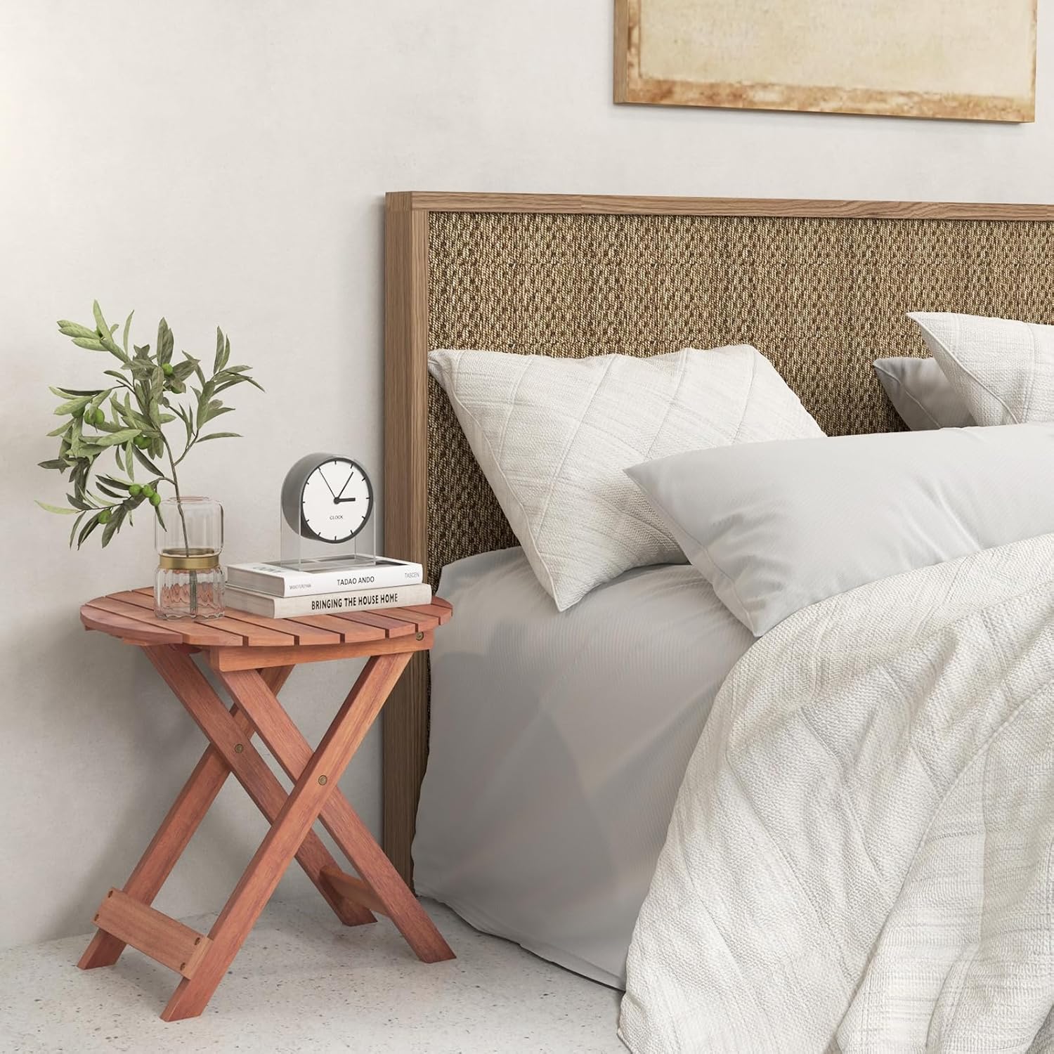 Tavolino Laterale da Giardino in Legno, Tavolino Pieghevole con Piano Traforato e Maniglia Sollevabile, Tavolino da Caffè per Interni ed Esterni con Manico per Casa, Piscina, Patio(Modello 1)