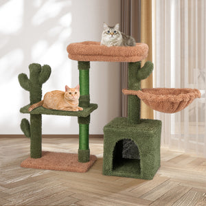 81cm albero per gatti moderno con ripiano condo amaca cuscino lavabile, Torre per gatti estetica a forma di cactus Verde-Alberi Tiragraffi