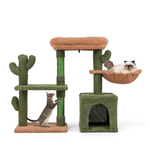 81cm albero per gatti moderno con ripiano condo amaca cuscino lavabile, Torre per gatti estetica a forma di cactus Verde-Alberi Tiragraffi
