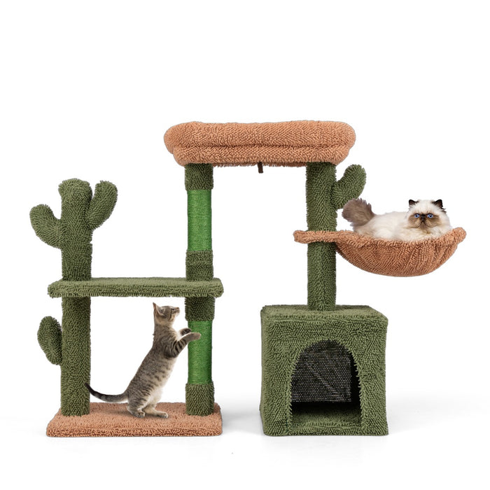 81cm albero per gatti moderno con ripiano condo amaca cuscino lavabile, Torre per gatti estetica a forma di cactus Verde-Alberi Tiragraffi