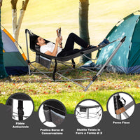 Amaca Pieghevole, Amaca con Tasca Laterale, Amaca con Supporto in Metallo e Fibbie Antiribaltamento, per Interno ed Esterno, Fino a 150 kg(Nero)