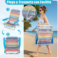 Set di 2 Sedie da Spiaggia, Sedia da Picnic Pieghevole con Braccioli, Schienale Regolabile a 5 Posizioni, Poltrona da in Alluminio Portatile per Pesca, Campeggio (64 cm x 63 cm x 74 cm)