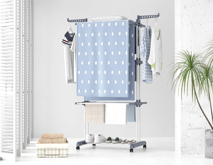 Stendino Verticale Salvaspazio - RATTANTREE - 4 Livelli Stendibiancheria Allungabile con Ruote, Acciaio Inossidabile Stendino da Balcone Esterno, Stendipanni per Interno, Bianca