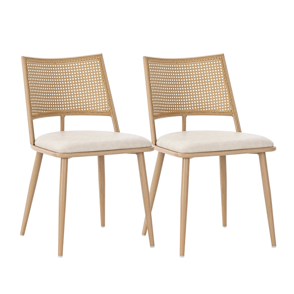 Set di 4 sedie da pranzo in rattan; seduta in PU; beige