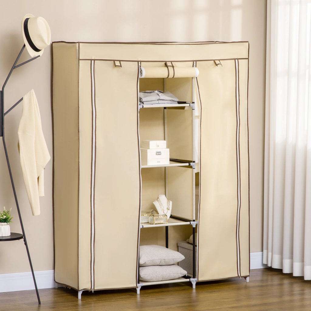 Armadio in Tessuto ¨C zephmum ¨C 8 Ripiani, 2 Appendiabiti, Beige