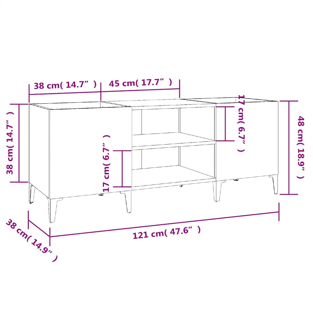 Mobile Porta Dischi Grigio Sonoma 121x38x48cm Legno Multistrato 831939