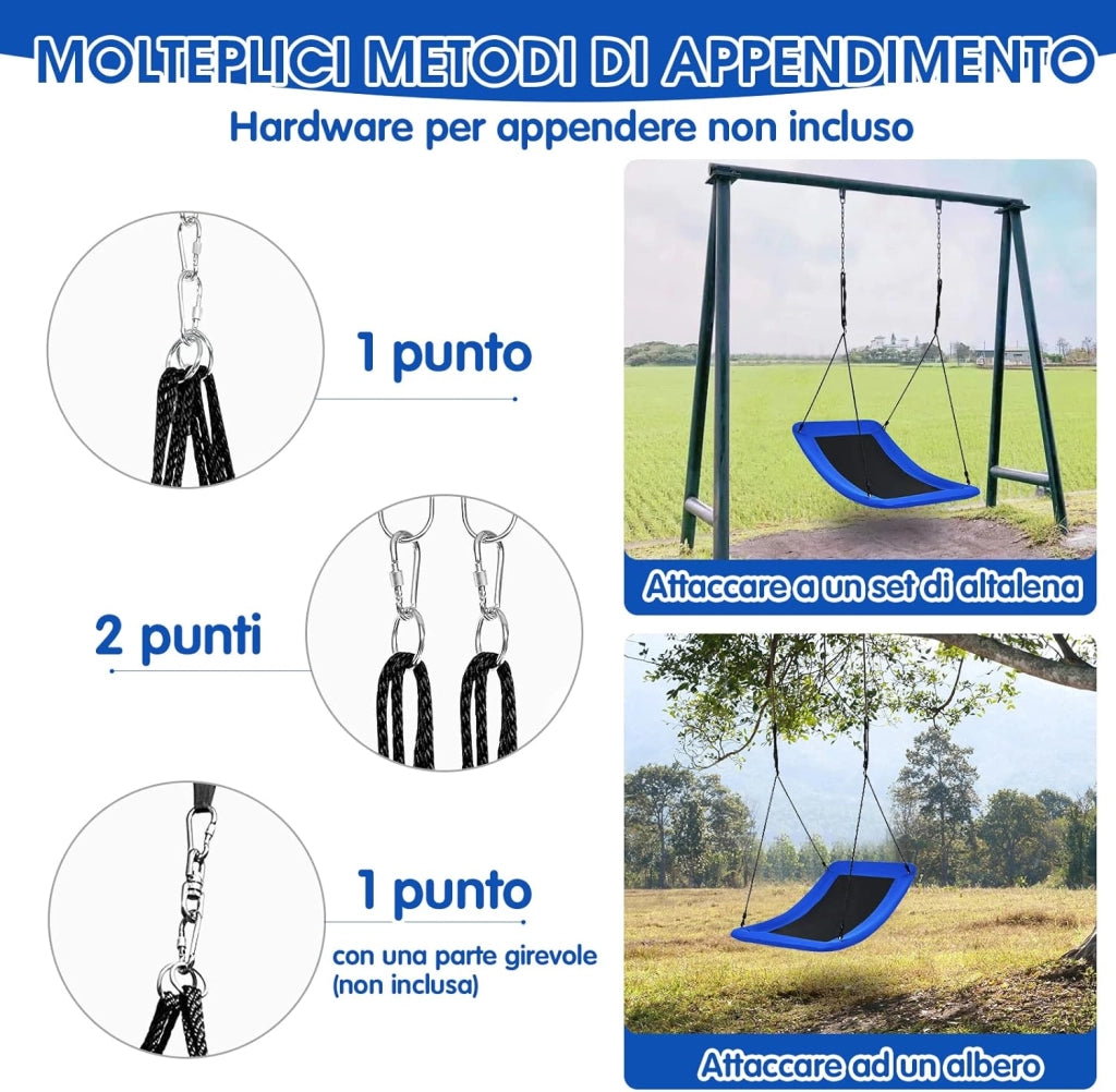 Altalena da Giardino per Bambini, Con Telaio in Metallo, Regolabile in Altezza, Carico Fino a 150 kg, Ideale per Parco, Parco Giochi, Cortile, 80 x 150 cm (Multicolore)