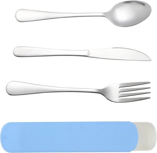 Set di Cucina Premium in Acciaio Inossidabile - Trasportabile - Riciclabile - Ideale per Campeggiare e Picnic all'Aperto - Ufficio e Scuola - Cucina da Viaggio con 3-Del Set.