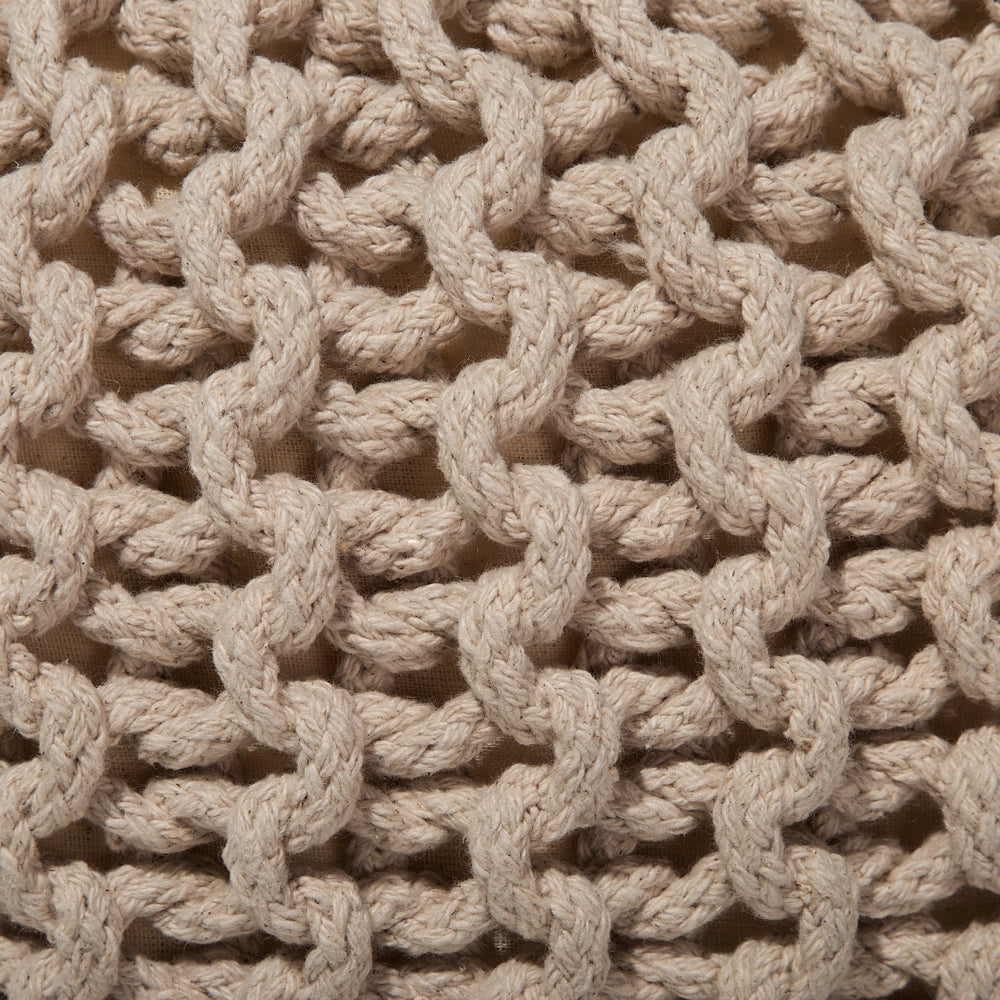 Pouf ottomana beige in cotone lavorato a maglia perline EPS riempimento rotondo piccolo poggiapiedi 40 x 25 cm