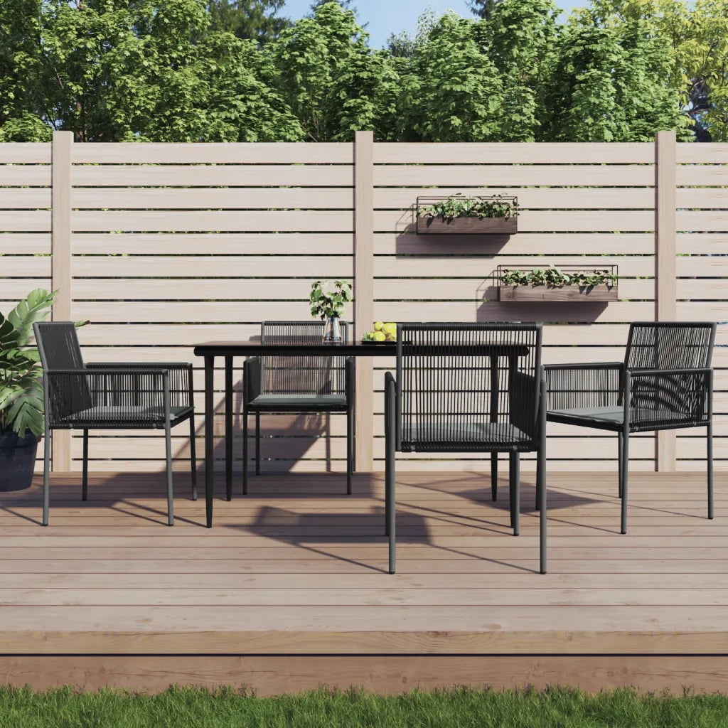 Set Pranzo Giardino 5 pz con Cuscini Polyrattan e Acciaio Nero 3187067