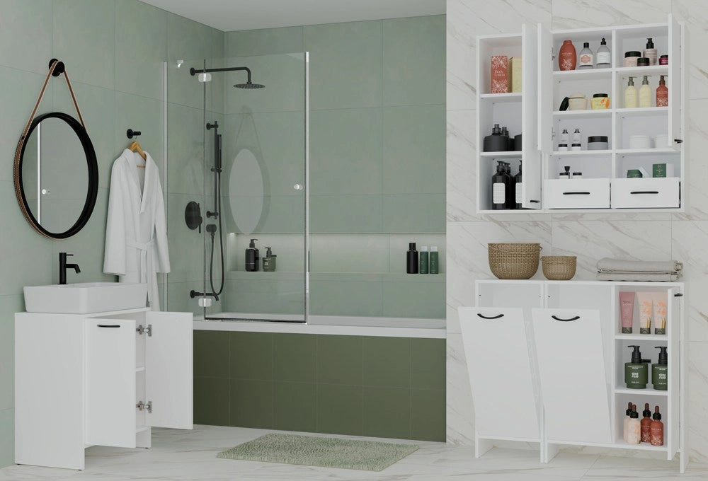 Mobile bagno NINA 1k bianco 1 kosz per bucato scaffale colonna per bagno