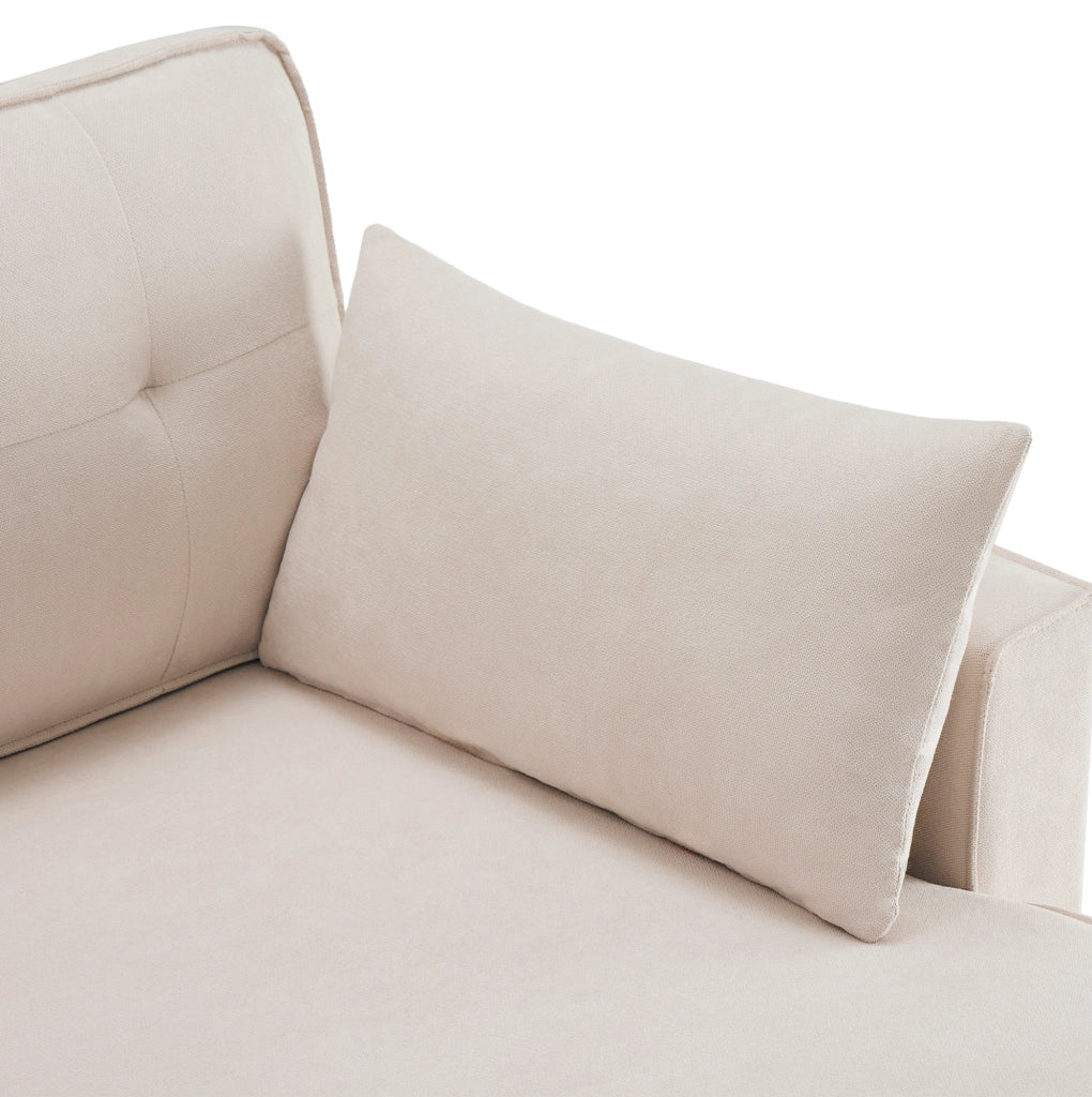 Divano letto a U con contenitori; portabicchieri e 2 cuscini; 270x130x86 cm; beige effetto lino