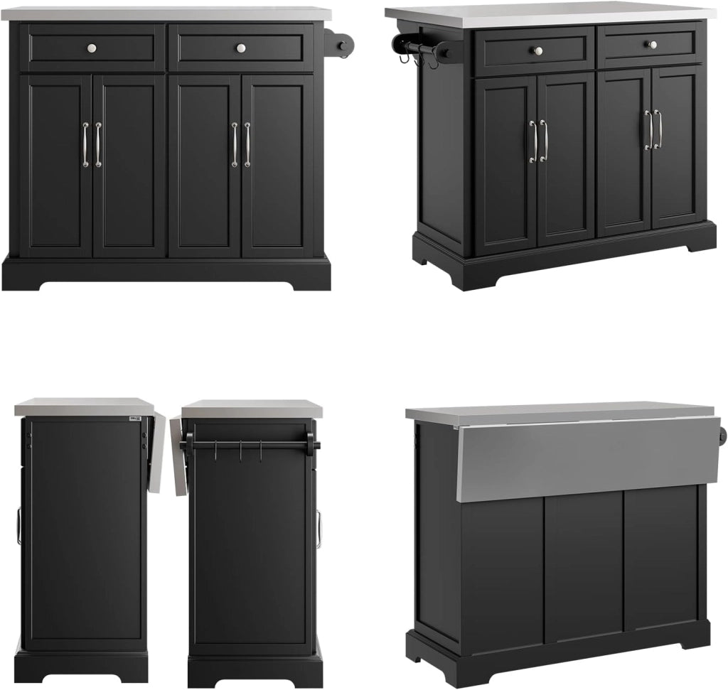 isola cucina con ruote carrello da cucina con piano di lavoro pieghevole mobile cucina con ruote penisola cucina piano lavoro Nero 107x92x(46-71) cm FKW71-II-SCH