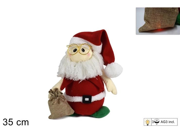 Decorazione Natalizia Babbo Natale con Sacco e Luci 35 cm