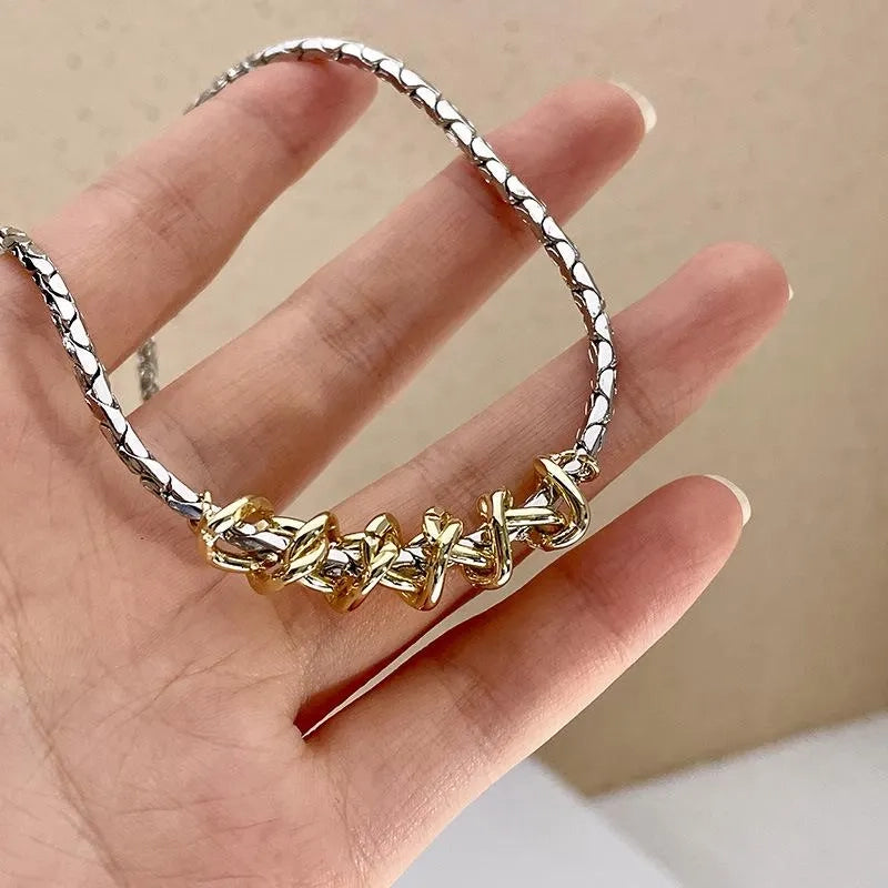 Collana vintage intrecciata in oro e argento, regalo di Natale o compleanno.