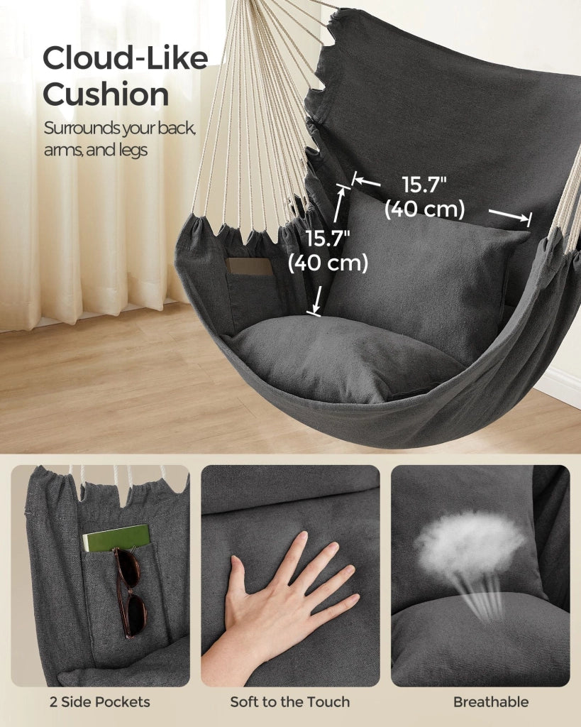 Sedia sospesa comoda seduta a dondolo per la casa con 2 cuscini catena in metallo capacità di carico 150 kg uso interno/esterno soggiorno/camera da letto grigio 12_0005926