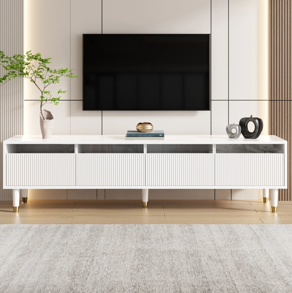 Mobile TV moderno bianco 178 cm con 4 cassetti e passacavi; in MDF