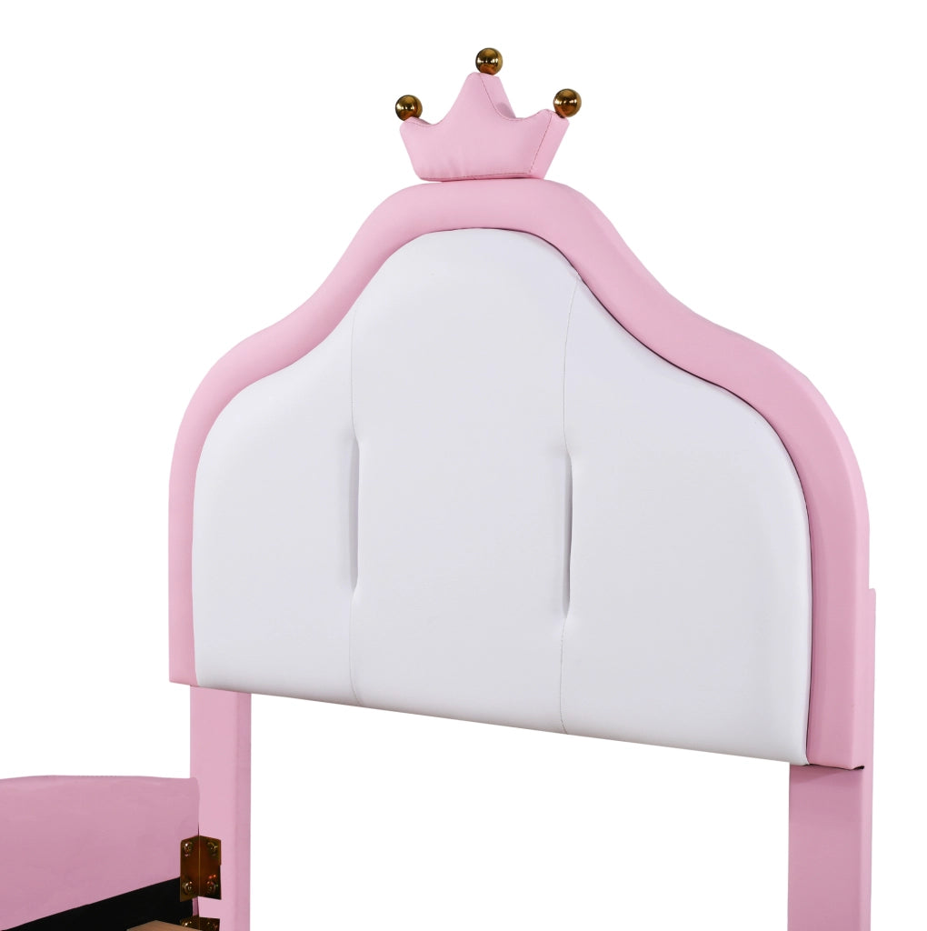 Letto imbottito per bambini 90x200 cm rosa e bianco con testiera a corona