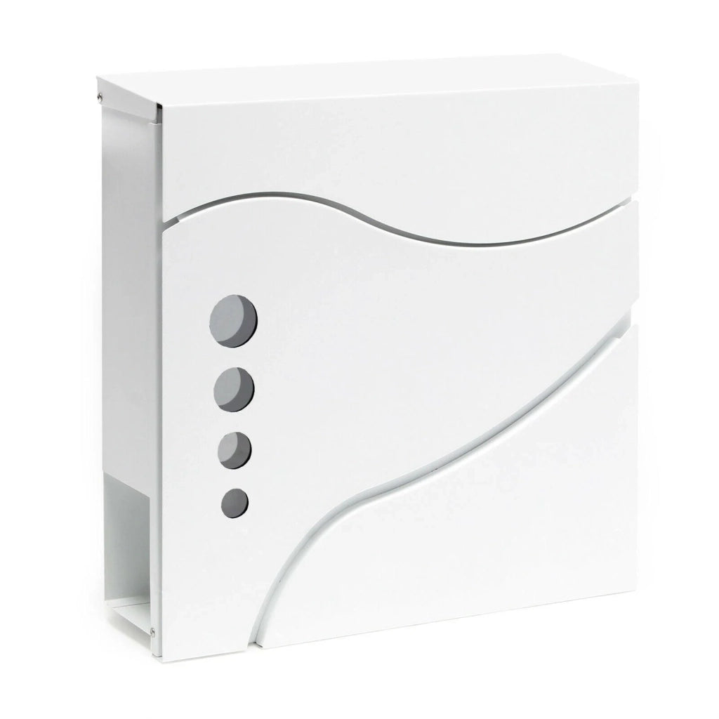 Cassetta postale di design da parete con scomparto per giornali acciaio zincato 37 x 37 x 10,5 cm bianco 16_0000084