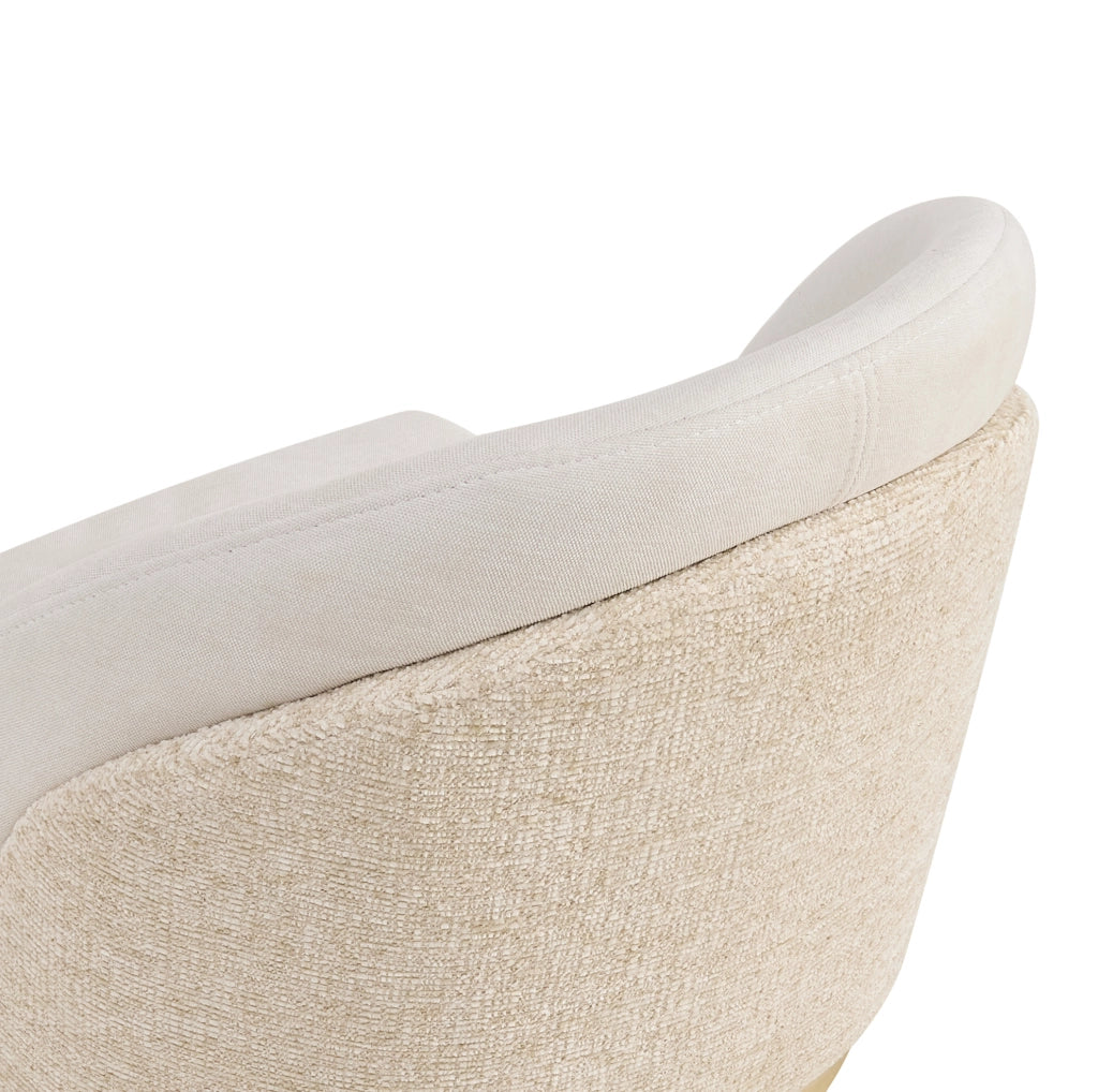 Set di 4 sedie con doppio schienale e gambe in metallo galvanizzato; chenille beige e oro