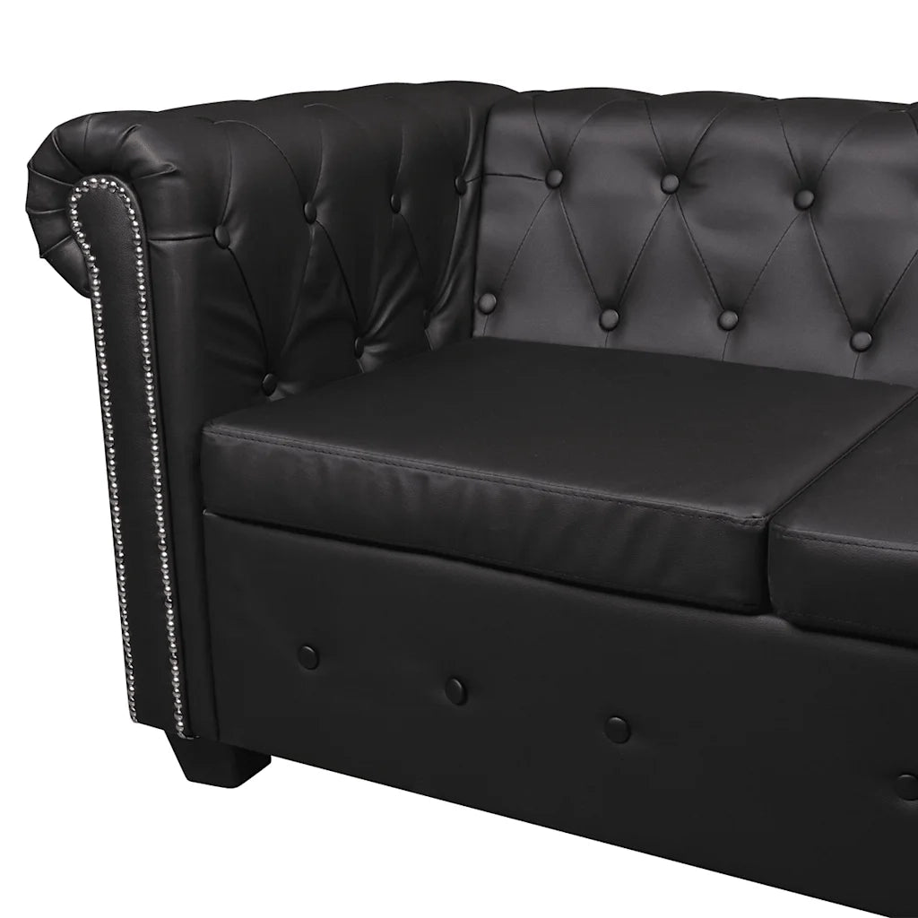 Divano Angolare Chesterfield a 5 Posti Pelle Artificiale Nera