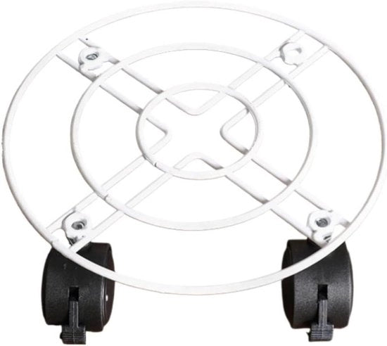 Trolley per piante per interni ed esterni con base in acciaio arrugginito rotonda con stantuffo universale per piante in mobili base per vaso (bianco 30cm)